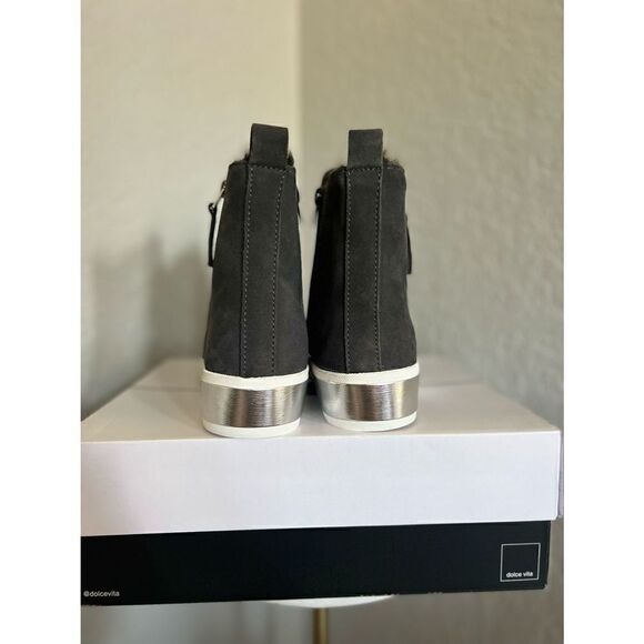 DOLCE VITA Faux Shearling Sneaker‎ Wedge Bootie,  Black Leather, Size 8 1/2, NWT - Picture 3 of 15